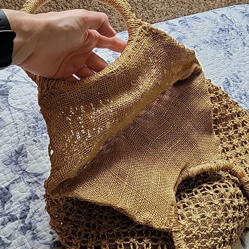 Boho Woven Straw Tote Bag Rattan Beach Handbag Tan OS - Picture 13 of 15